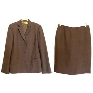 Donna Karan Brown Linen Skirt Suit Set Size 8